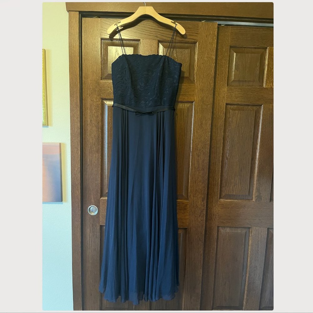 After Six - midnight, 14,  lace bodice, strapless, full length chiffon skirt